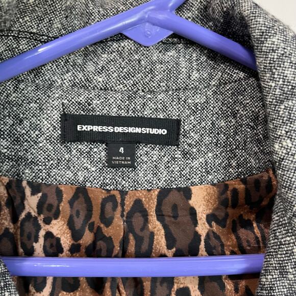 Express Gray Wool Blend Blazer Career Y2K Cropped Jacket Size 4 - Picture 7 of 7